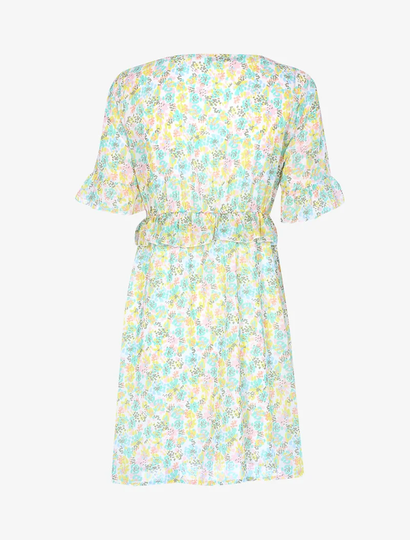 Robe fleurie à taille volantée - Écru