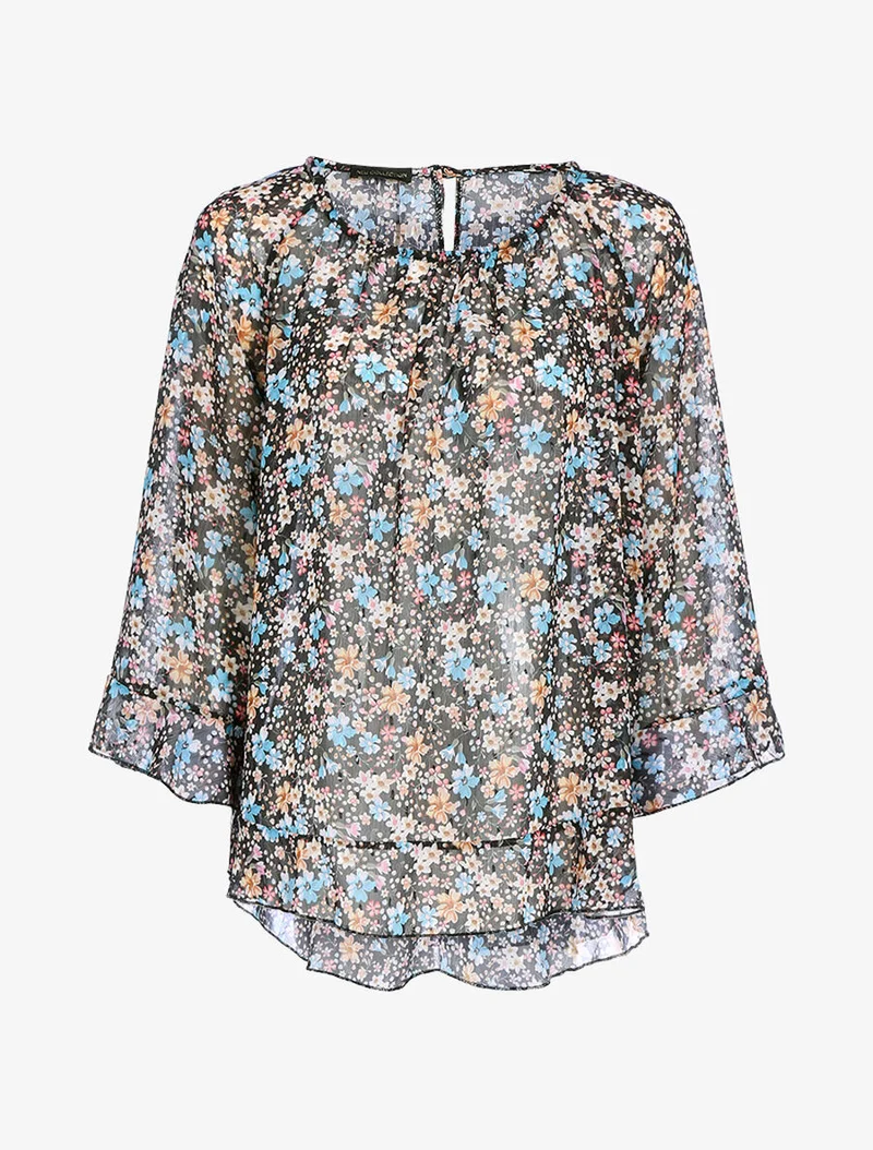 Blouse fluide transparente imprimé - Noir
