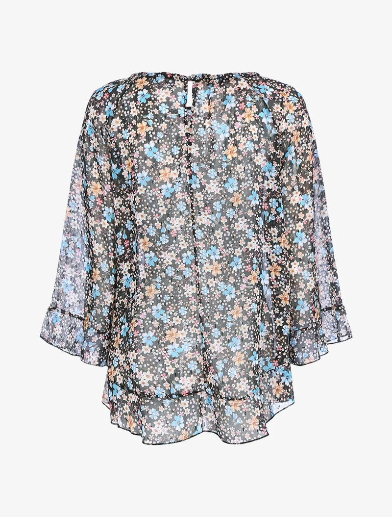 Blouse fluide transparente imprimé - Noir
