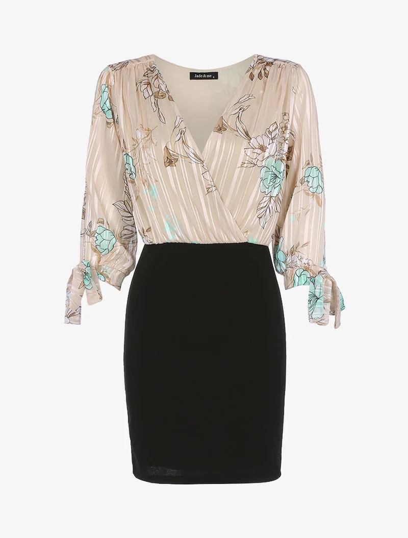Robe à buste fleuri - Beige