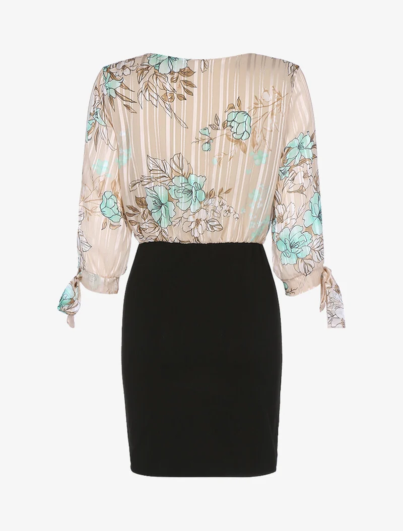 Robe à buste fleuri - Beige