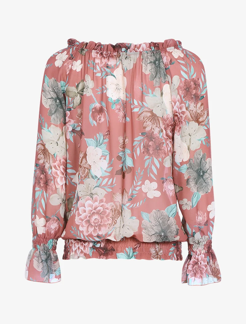 Blouse transparente bas de taille élastiquée - Rose foncé