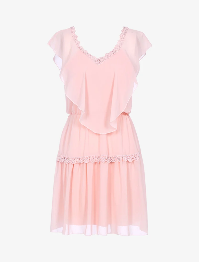 Robe en voile à détails brodés - Rose