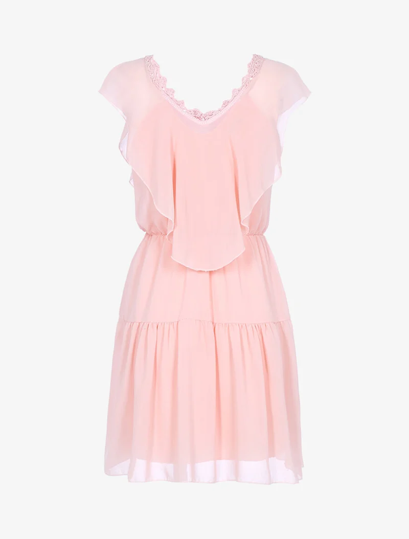 Robe en voile à détails brodés - Rose