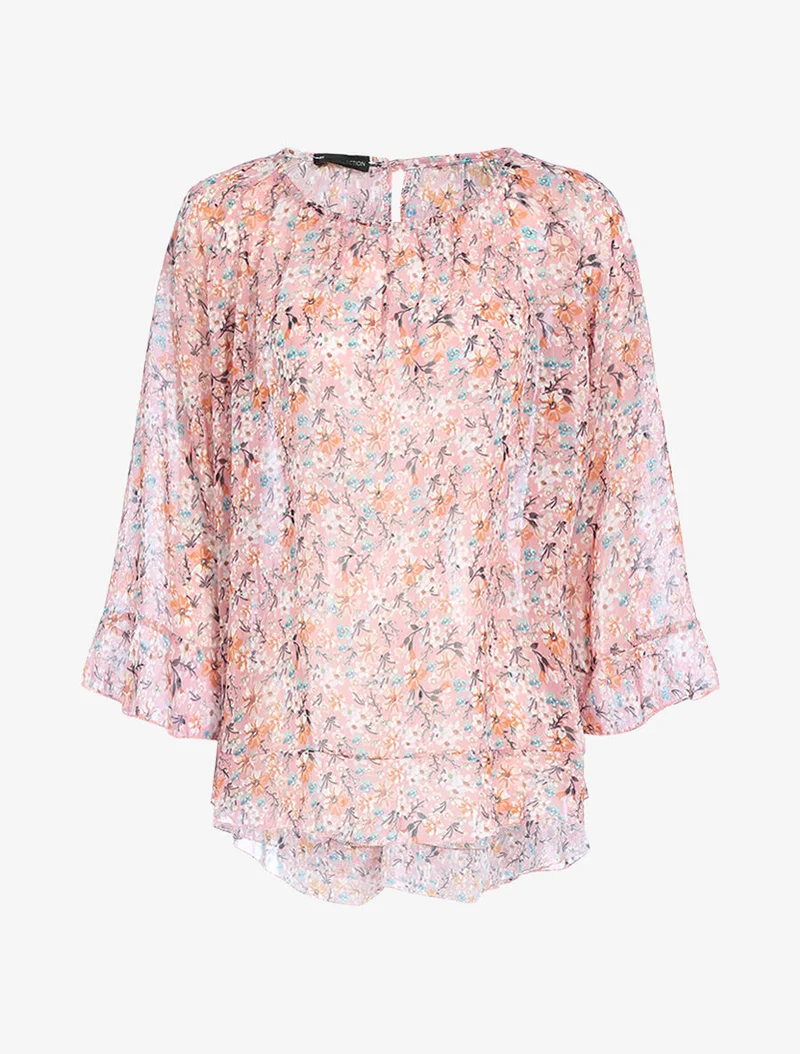 Blouse fluide transparente imprimé - Rose