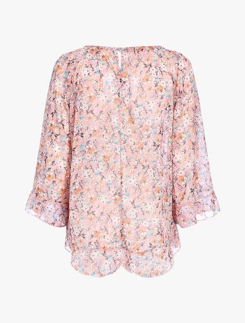 Blouse fluide transparente imprimé - Rose