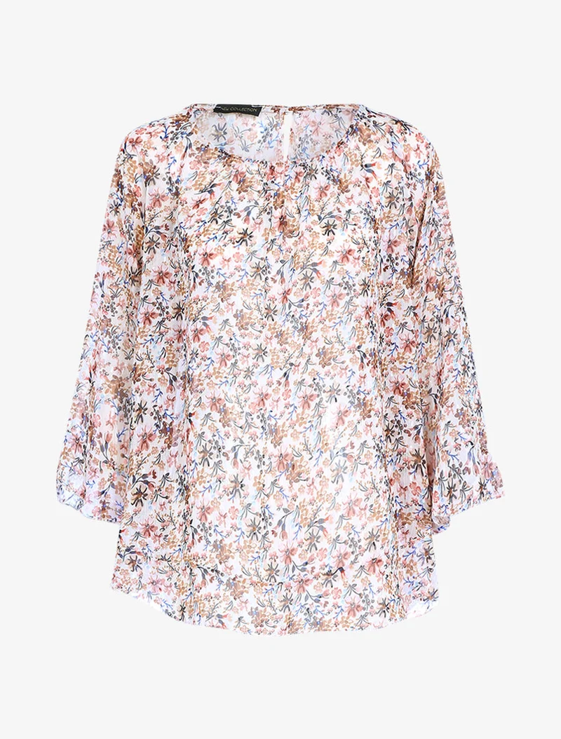 Blouse fluide transparente imprimé - Écru