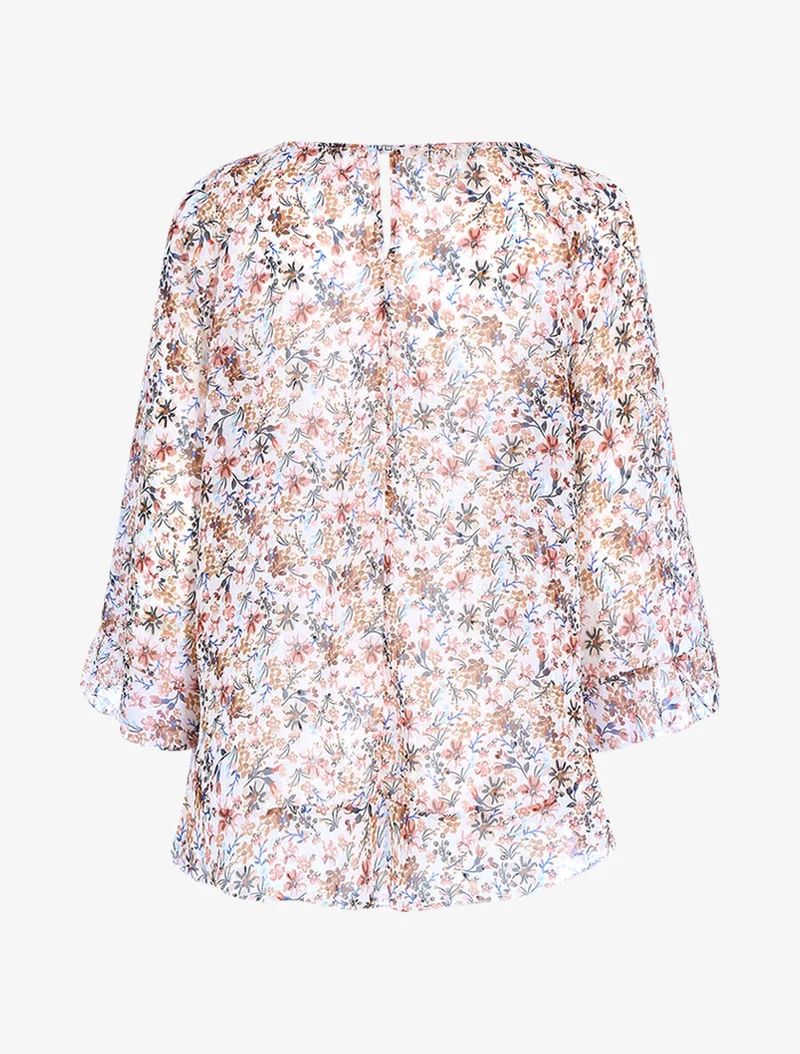 Blouse fluide transparente imprimé - Écru
