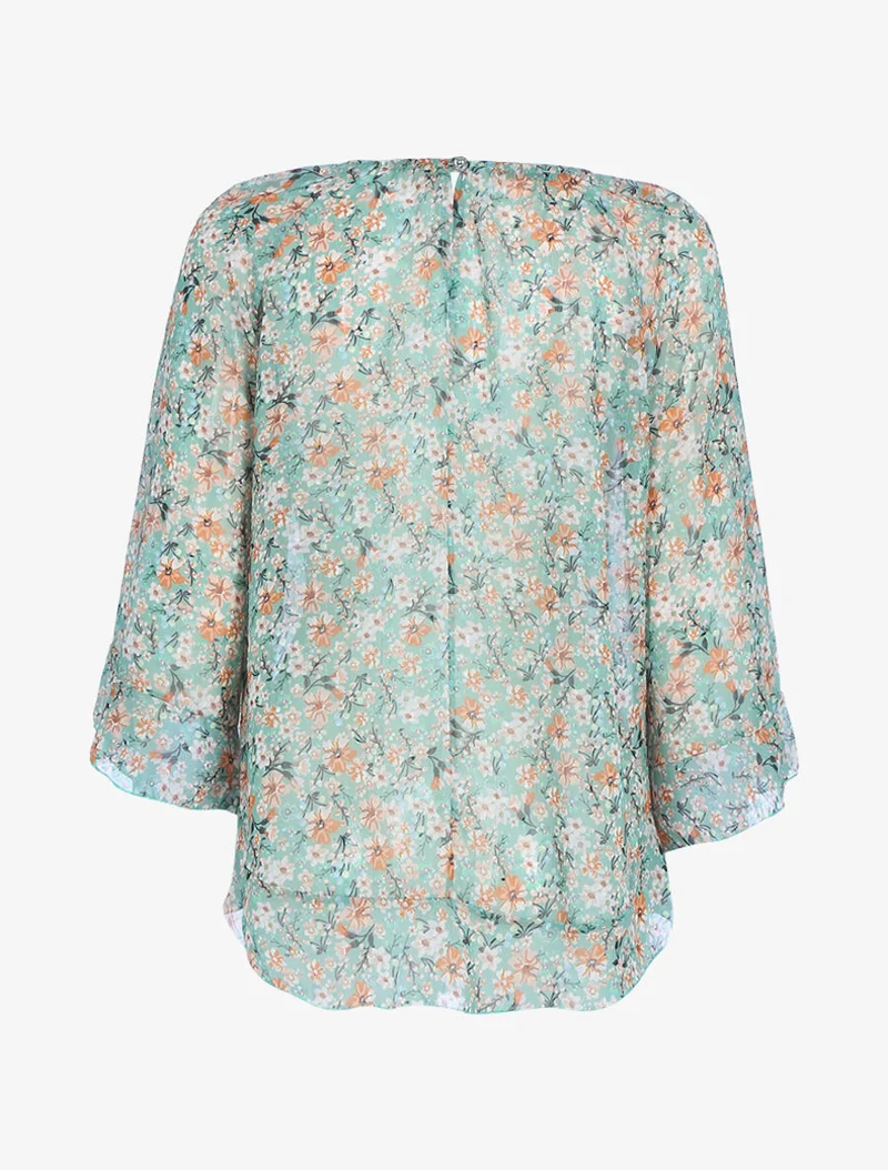 Blouse fluide transparente imprimé - Vert d'eau