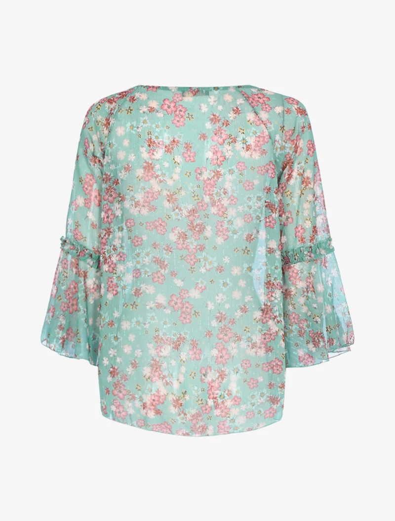 Blouse transparente en voile imprimé - Vert d'eau