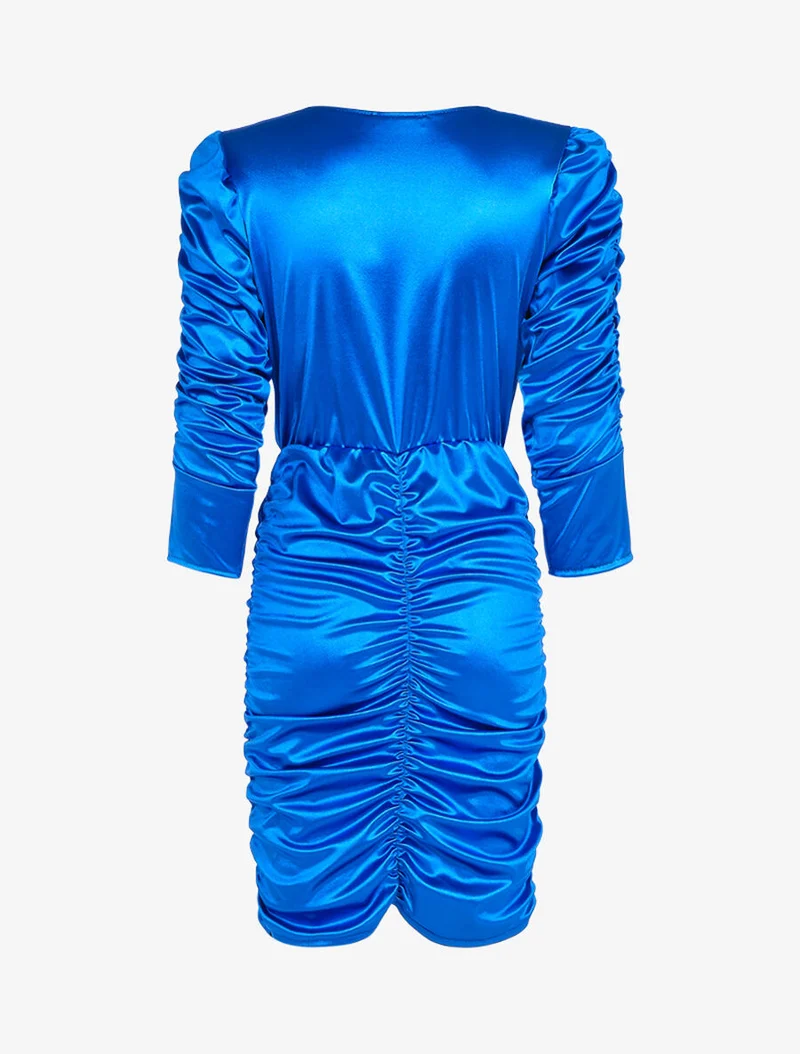 Robe froncée à manches longues - Bleu électrique