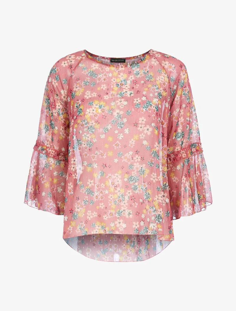 Blouse transparente en voile imprimé - Rose foncé
