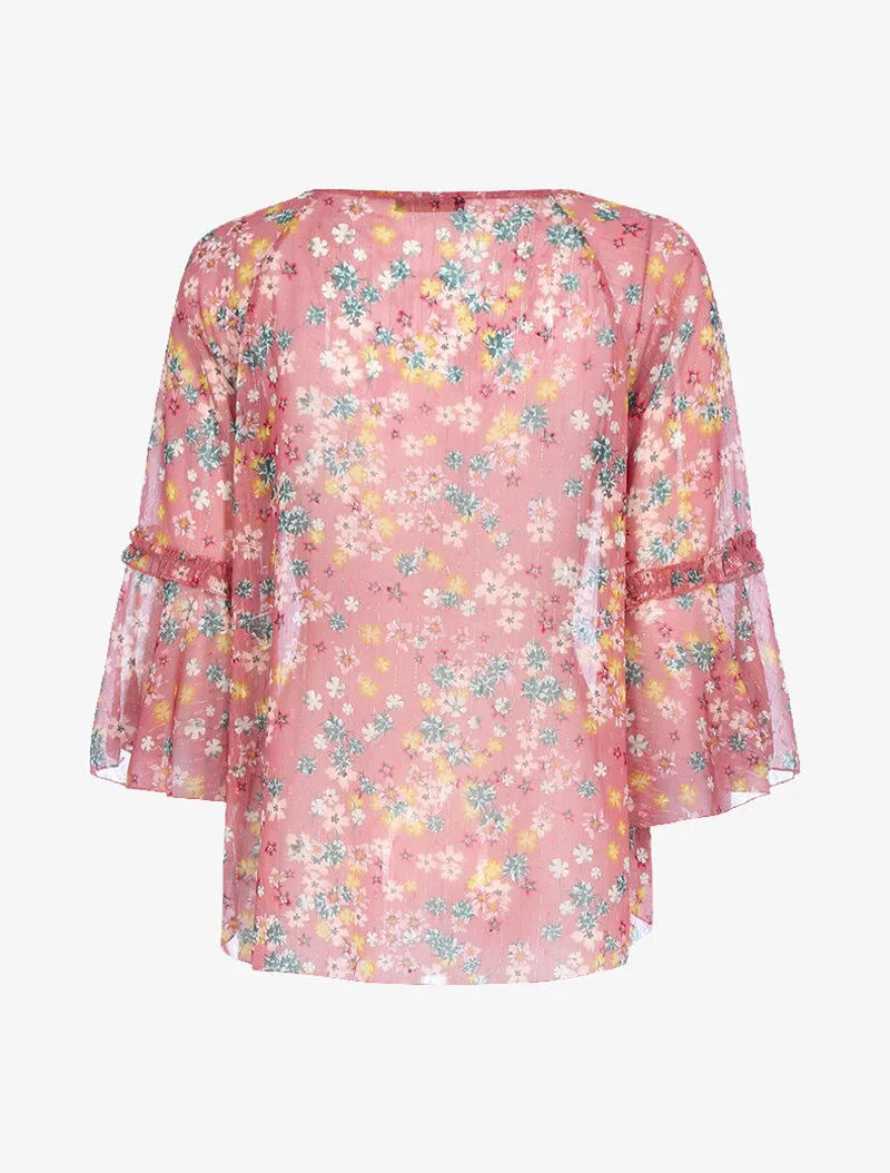 Blouse transparente en voile imprimé - Rose foncé