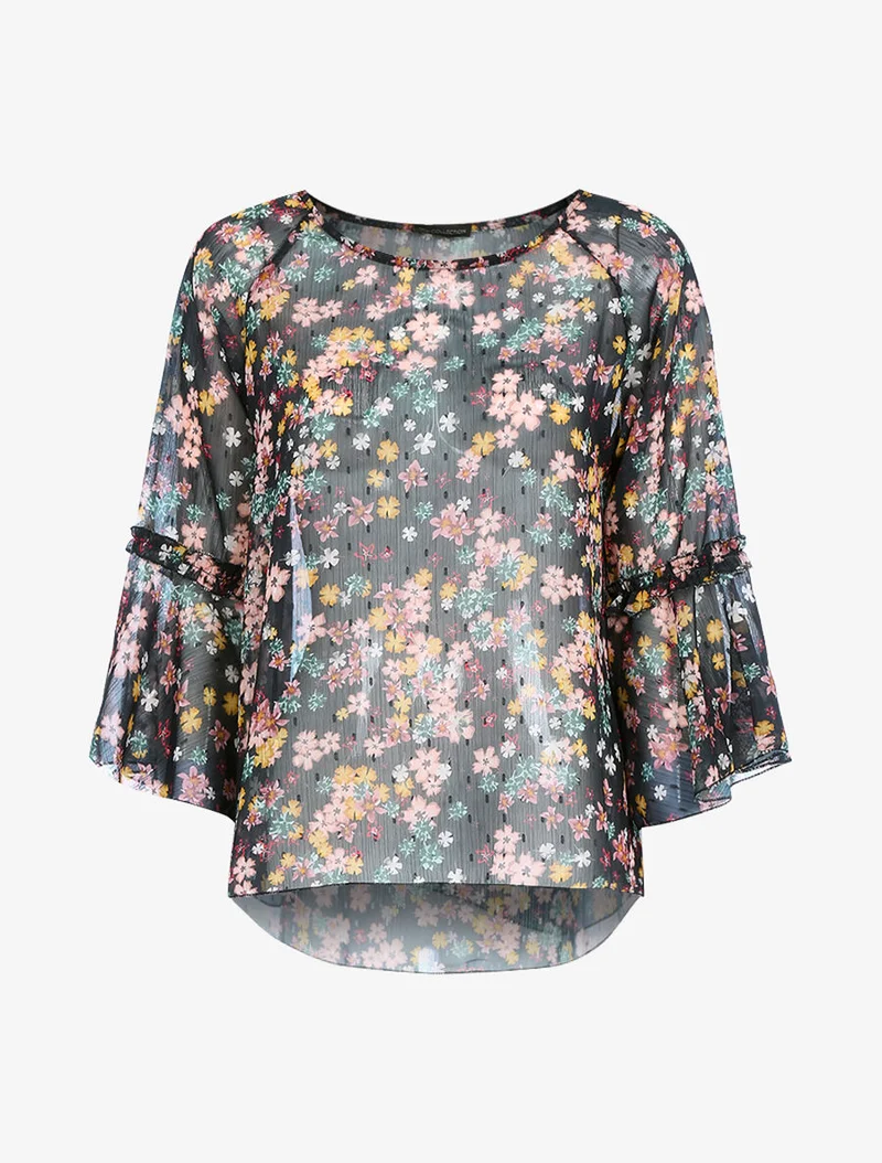 Blouse transparente en voile imprimé - Noir
