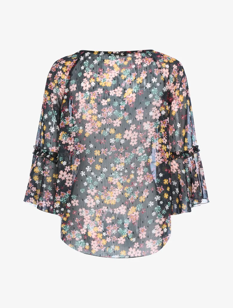 Blouse transparente en voile imprimé - Noir