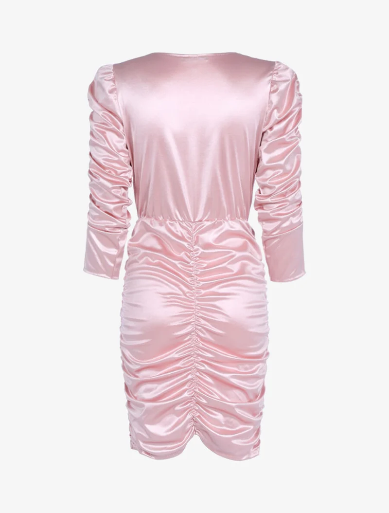 Robe froncée à manches longues - Rose