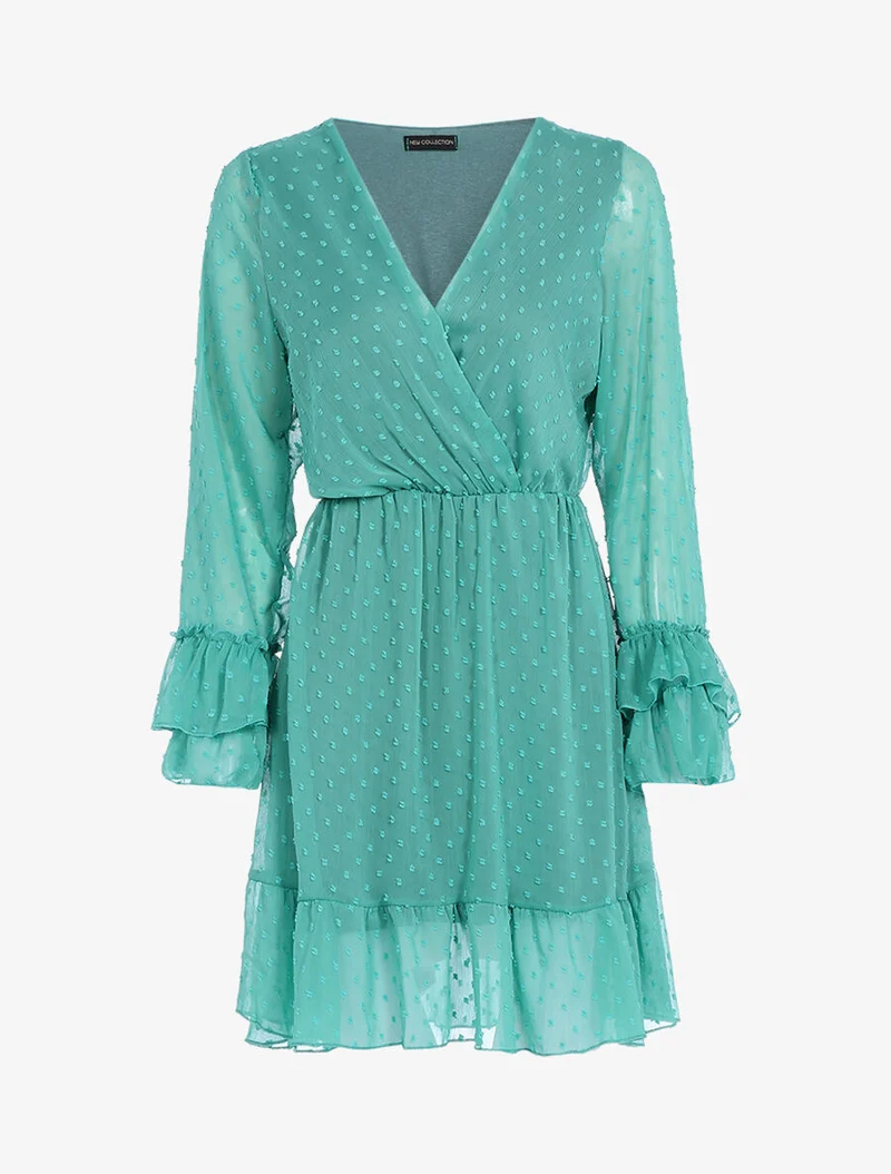 Robe fluide mouchetée - Bleu turquoise