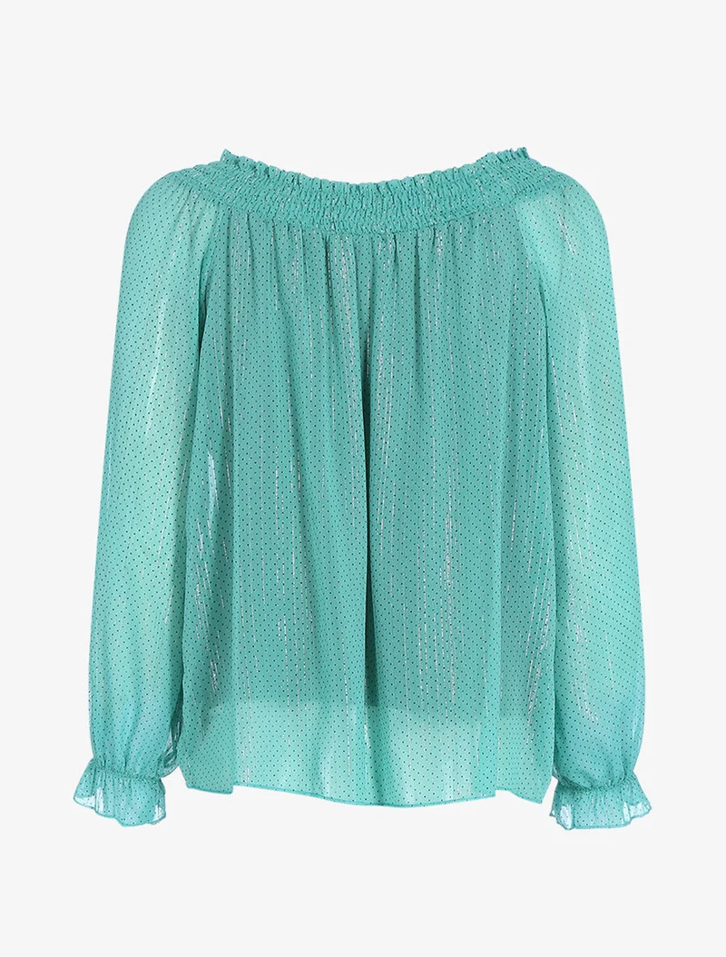 Top fluide à pois - Bleu turquoise