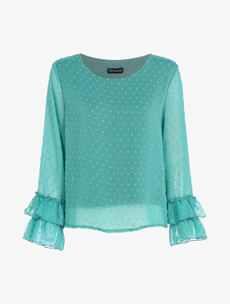Blouse fluide mouchetée - Bleu turquoise