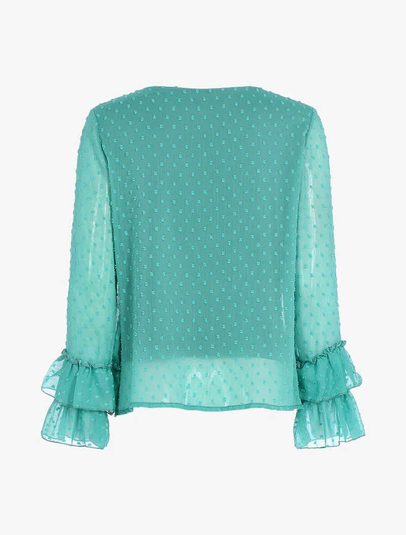 Blouse fluide mouchetée - Bleu turquoise