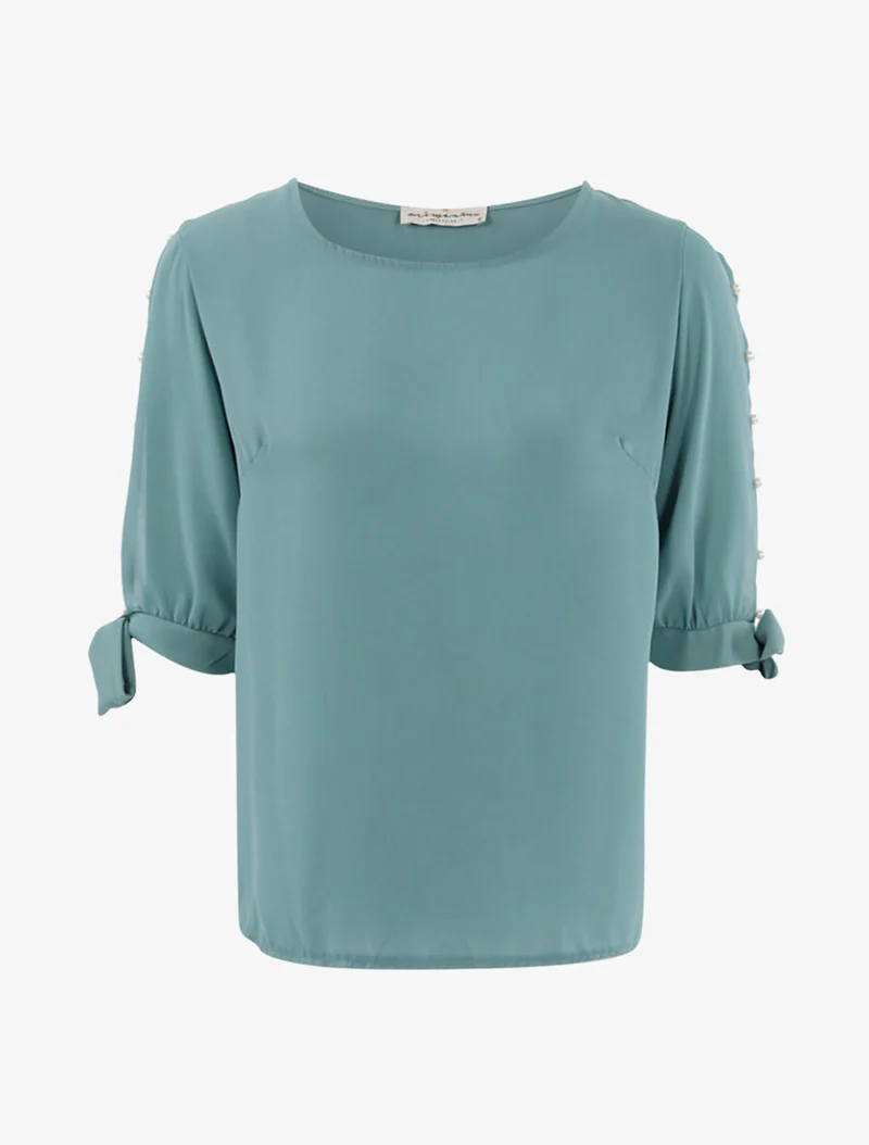 Top transparent à manches perlées - Vert