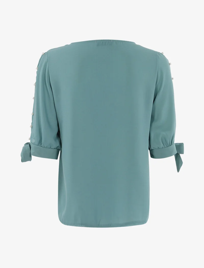 Top transparent à manches perlées - Vert