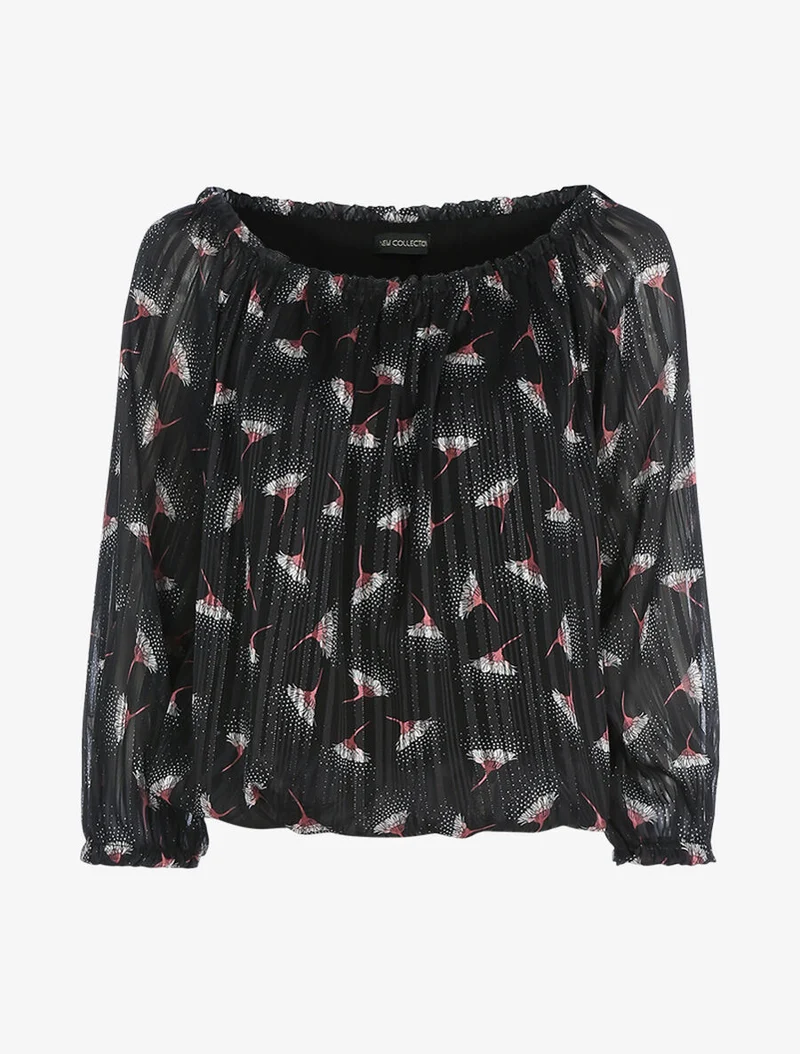Blouse à imprimé pissenlits - Noir