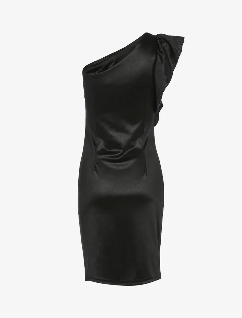 Robe épaule nue et côté volanté - Noir