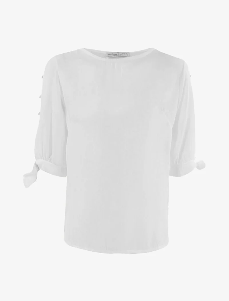 Top transparent à manches perlées - Écru