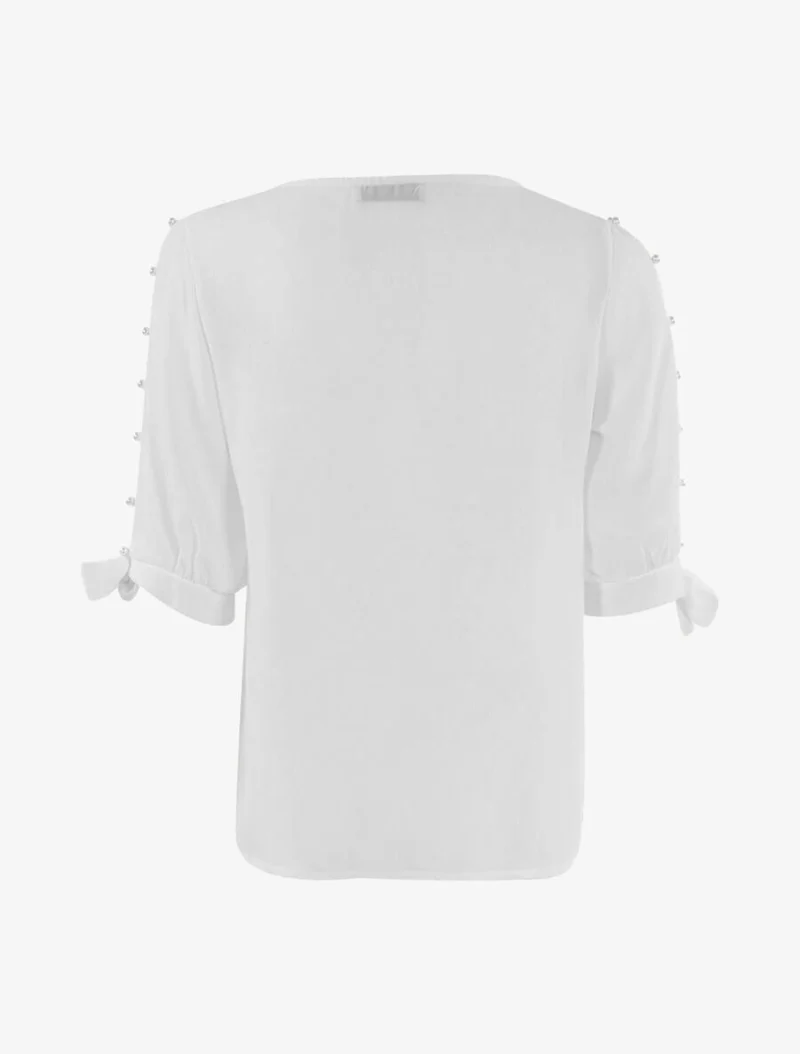 Top transparent à manches perlées - Écru