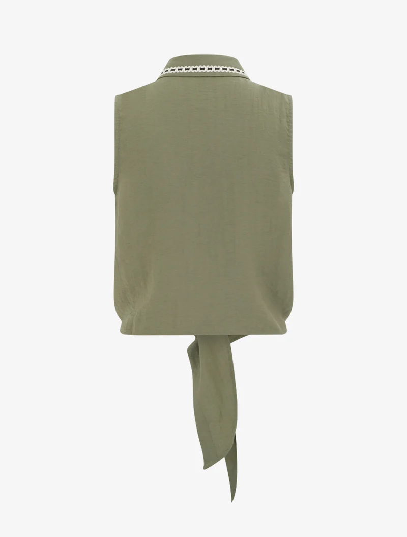 Chemise courte boutonnée à nouer - Kaki