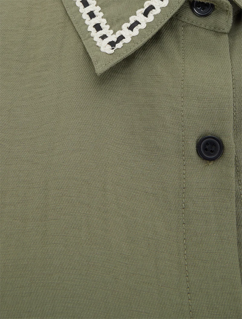 Chemise courte boutonnée à nouer - Kaki