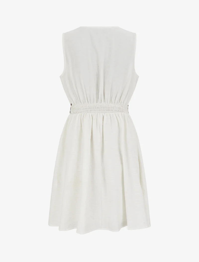 Robe mi-longue en lin à buste brodé - Écru