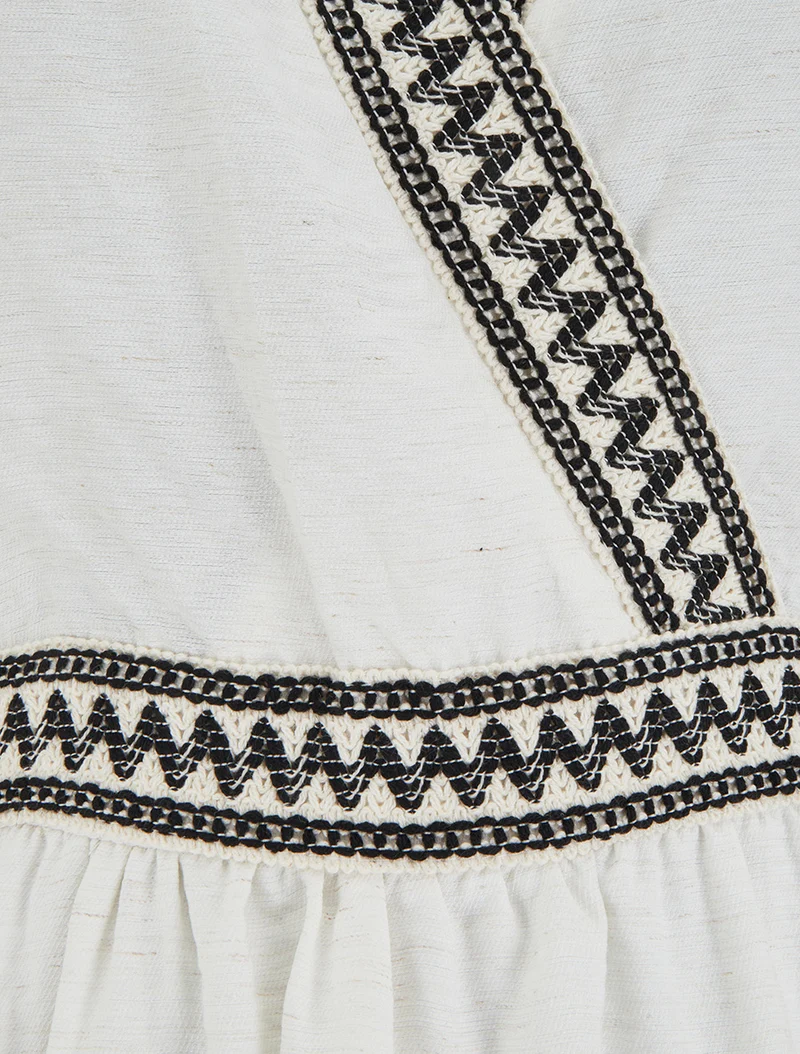 Robe mi-longue en lin à buste brodé - Écru