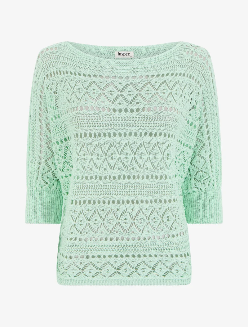 Top uni en maille ajourée - Vert d'eau