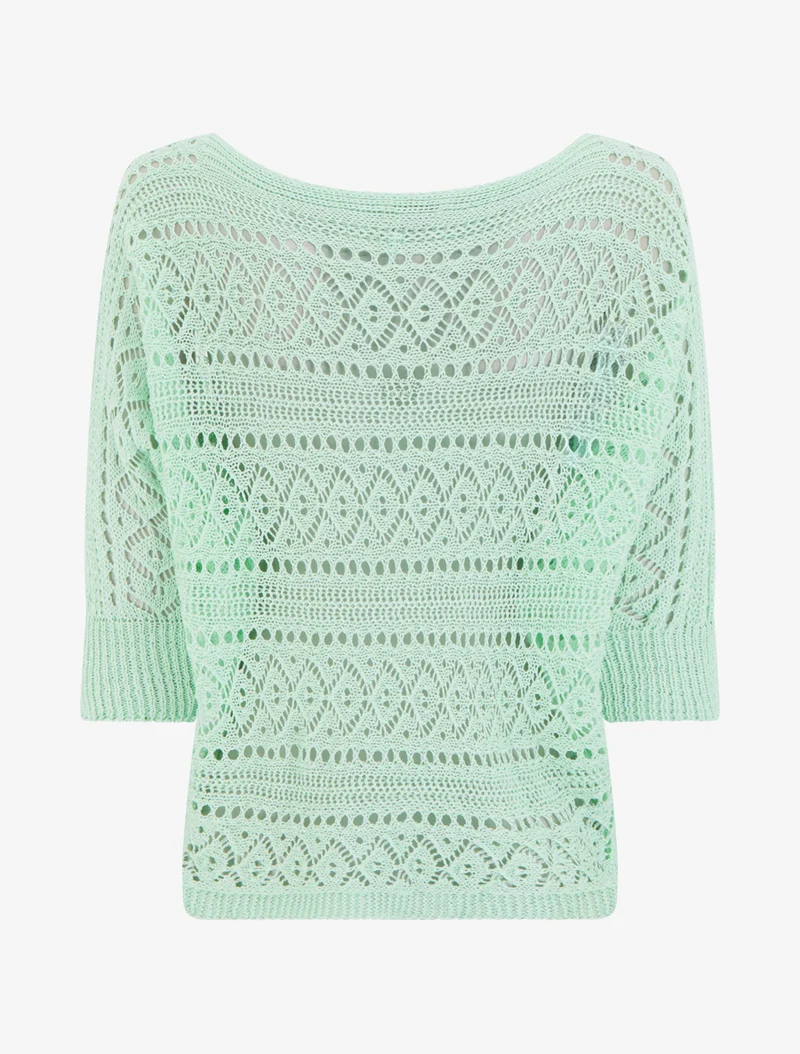 Top uni en maille ajourée - Vert d'eau