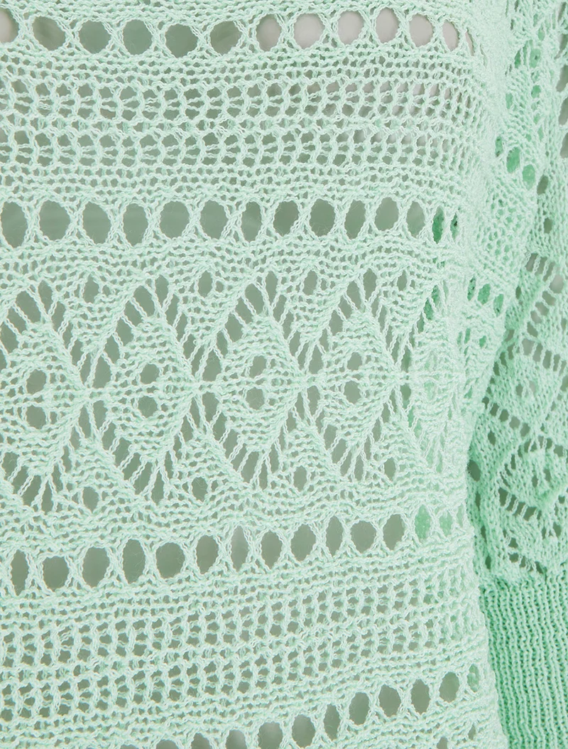 Top uni en maille ajourée - Vert d'eau