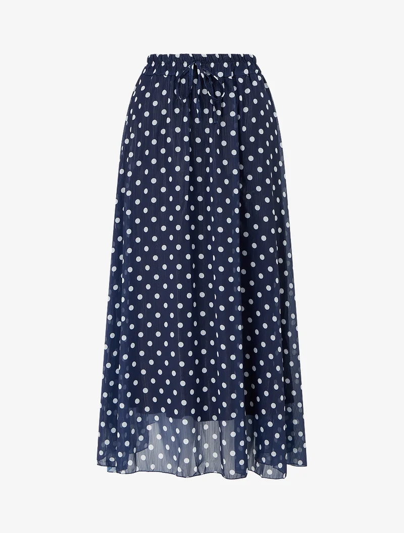 Jupe imprimé pois à taille élastiquée - Marine