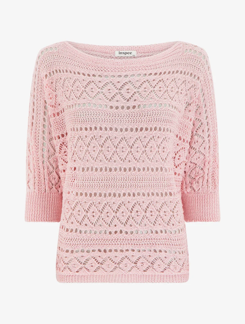 Top uni en maille ajourée - Rose