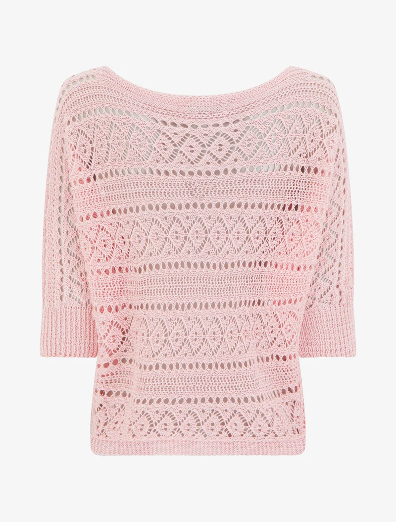 Top uni en maille ajourée - Rose