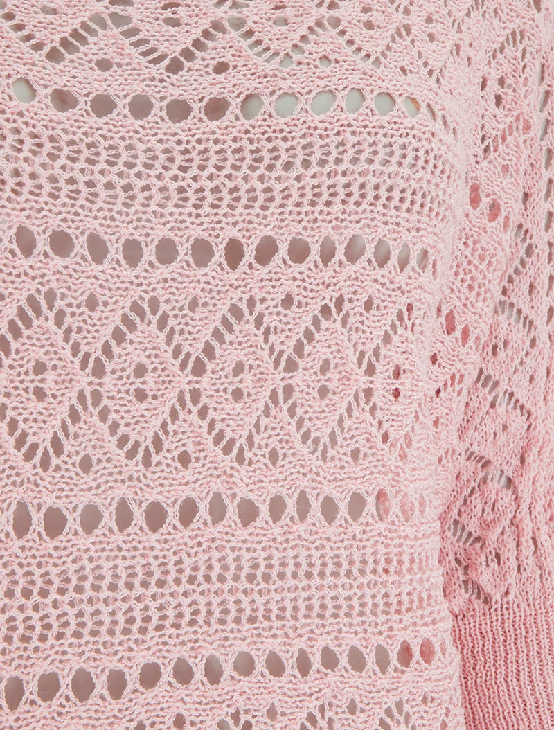 Top uni en maille ajourée - Rose