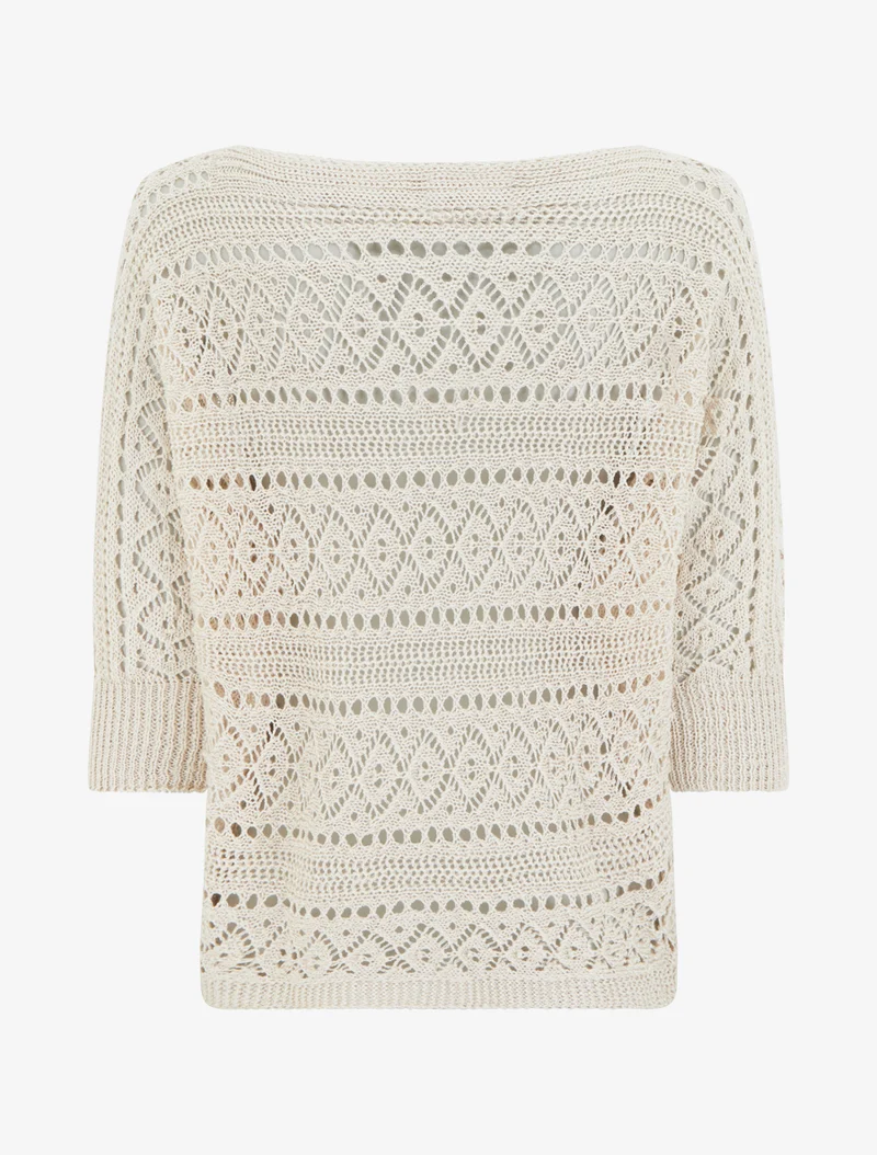 Top uni en maille ajourée - Beige