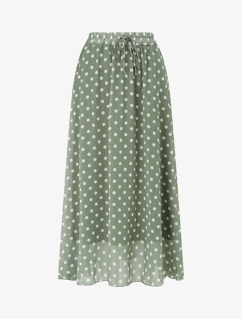 Jupe imprimé pois à taille élastiquée - Kaki