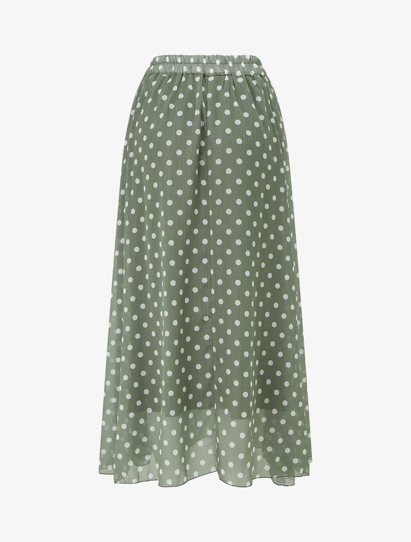 Jupe imprimé pois à taille élastiquée - Kaki