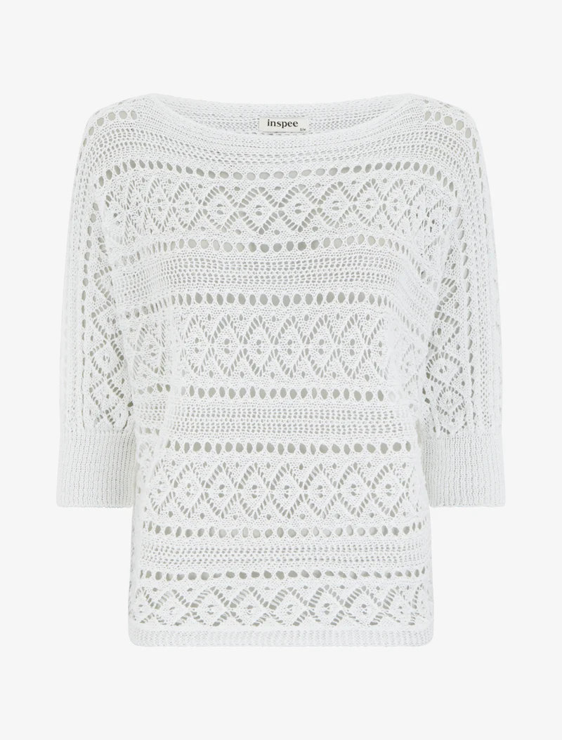 Top uni en maille ajourée - Blanc