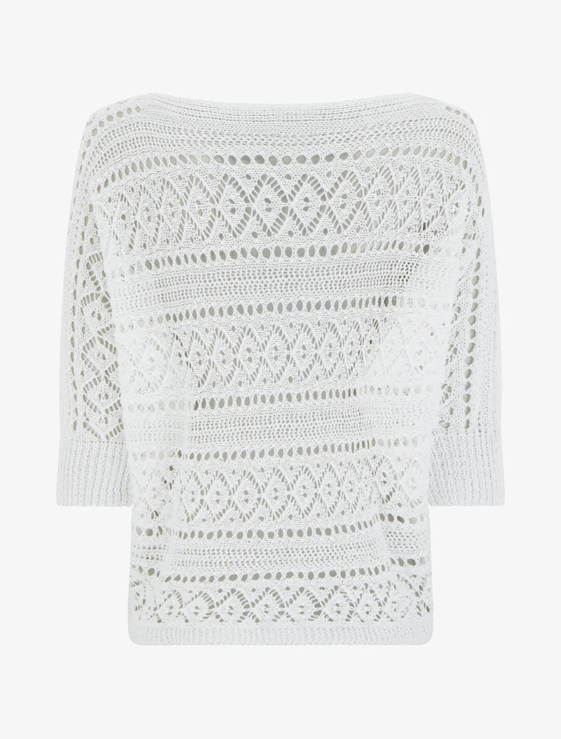 Top uni en maille ajourée - Blanc