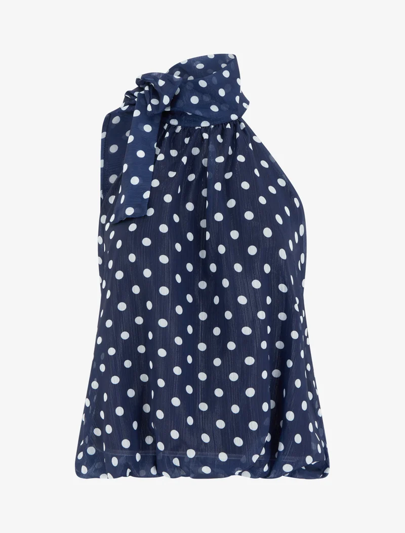Top boule sans manches à imprimé pois - Marine