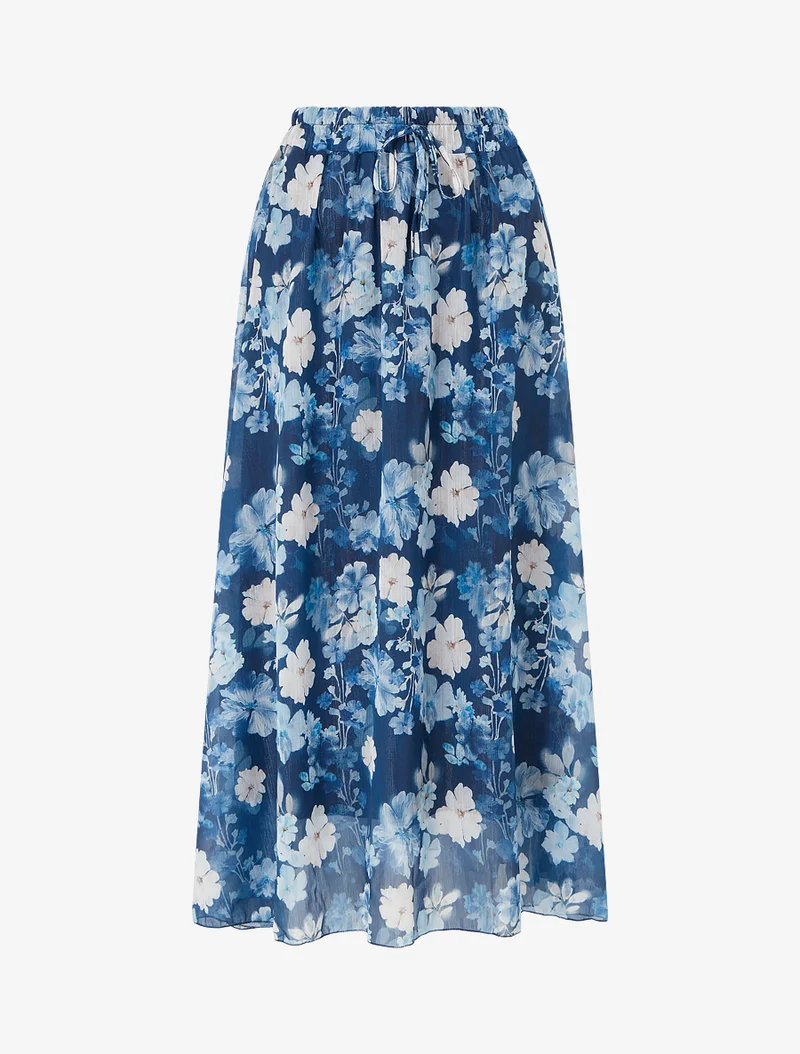 Jupe imprimé floral à taille élastiquée - Marine