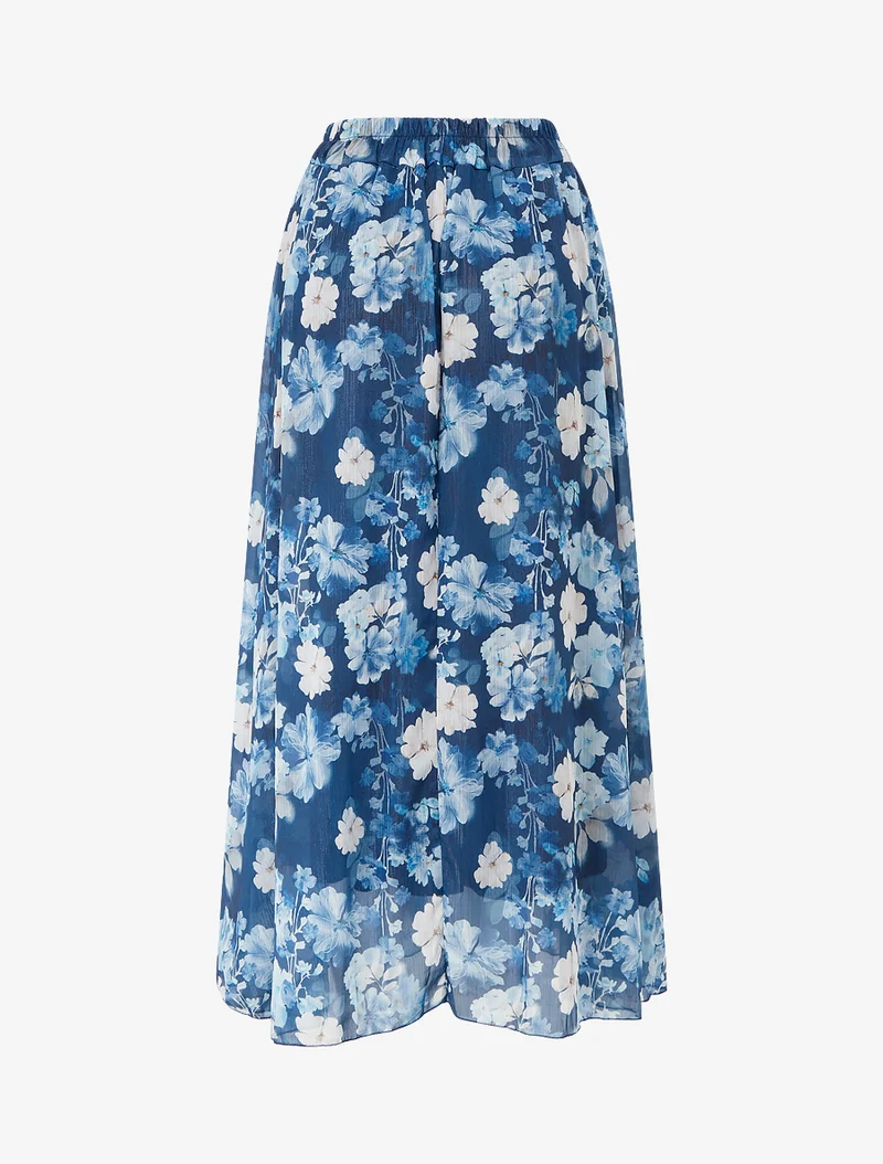 Jupe imprimé floral à taille élastiquée - Marine