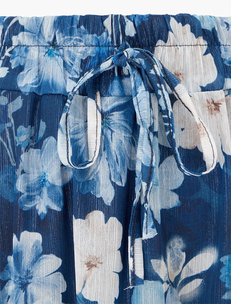 Jupe imprimé floral à taille élastiquée - Marine